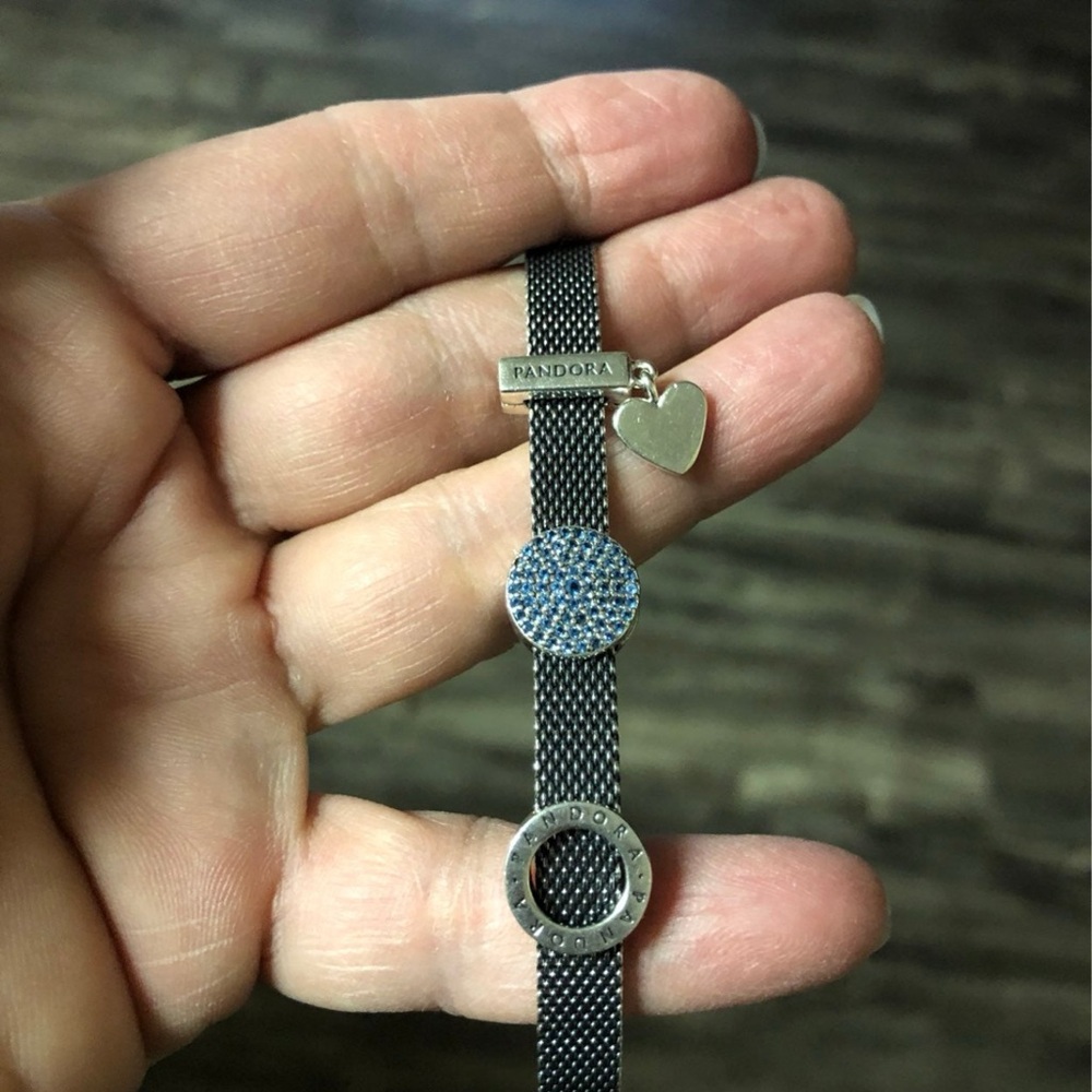 Pandora Black Bracelet with Blue and Silver Accents